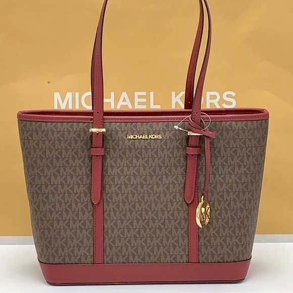 MICHAEL KORS LOGO SHOULDER TOTE DARK CHERRY COLOR 14.75”W X 10”H X 5.5”D - Picture 3 of 16